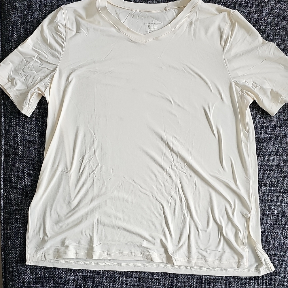 3 Soft neutral Polyester Spandex Tops, Brown, Cream, Black, size L, short sleeve